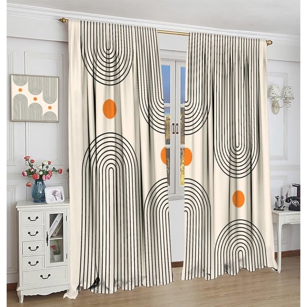 New 2 panel 84x84in Abstract Mid Century Curtains Modern Sun Minimalistic Curve